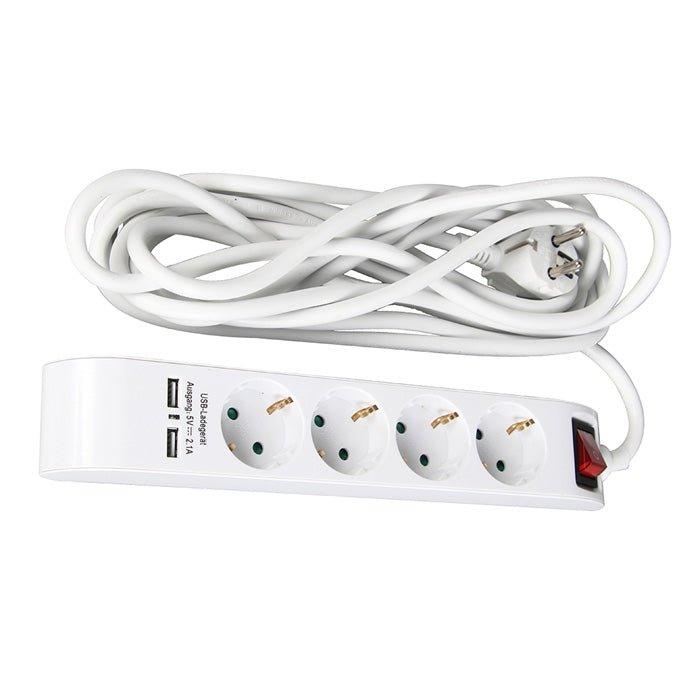 Ilgintuvas su 4 lizdais ir 2 USB, 5 m
