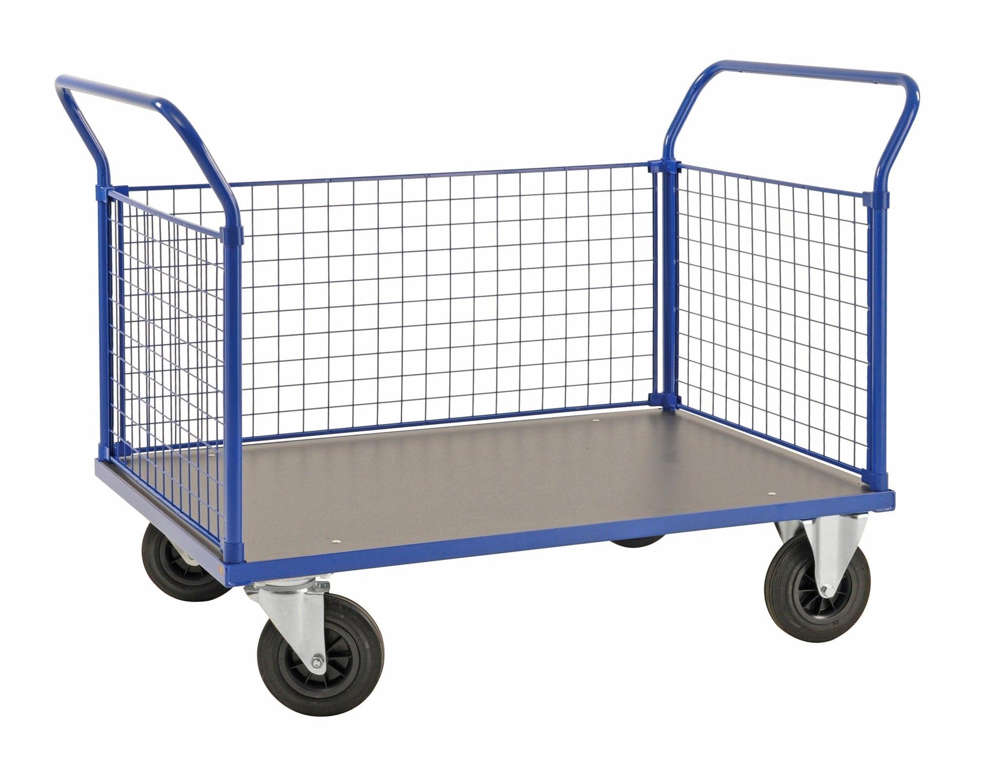 Platforminis vežimėlis su tinkliniu bortu KONGAMEK 2343B 1366 x 800mm 500 kg su stabdžiais