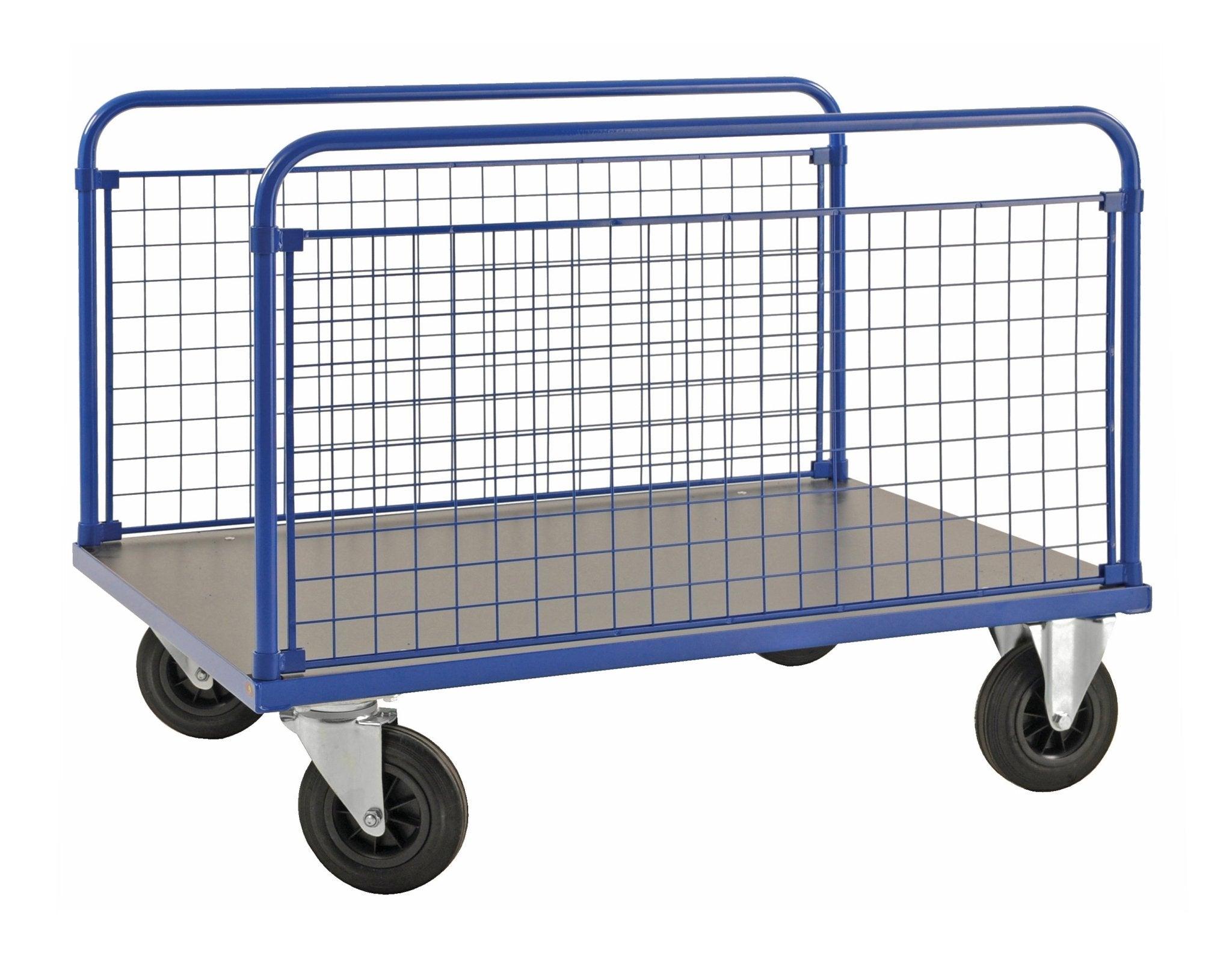 Platforminis vežimėlis su tinkliniu bortu KONGAMEK 2363B 1200 x 800mm 500 kg su stabdžiais