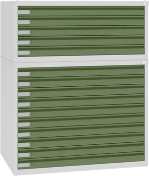 Plieninė brėžinių spinta 770x970x670 mm – šviesiai pilka / žalia
