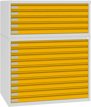 Plieninė brėžinių spinta 770x970x670 mm – šviesiai pilka / geltona