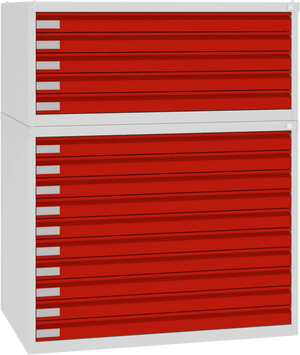 Plieninė brėžinių spinta 770x970x670 mm – šviesiai pilka / raudona
