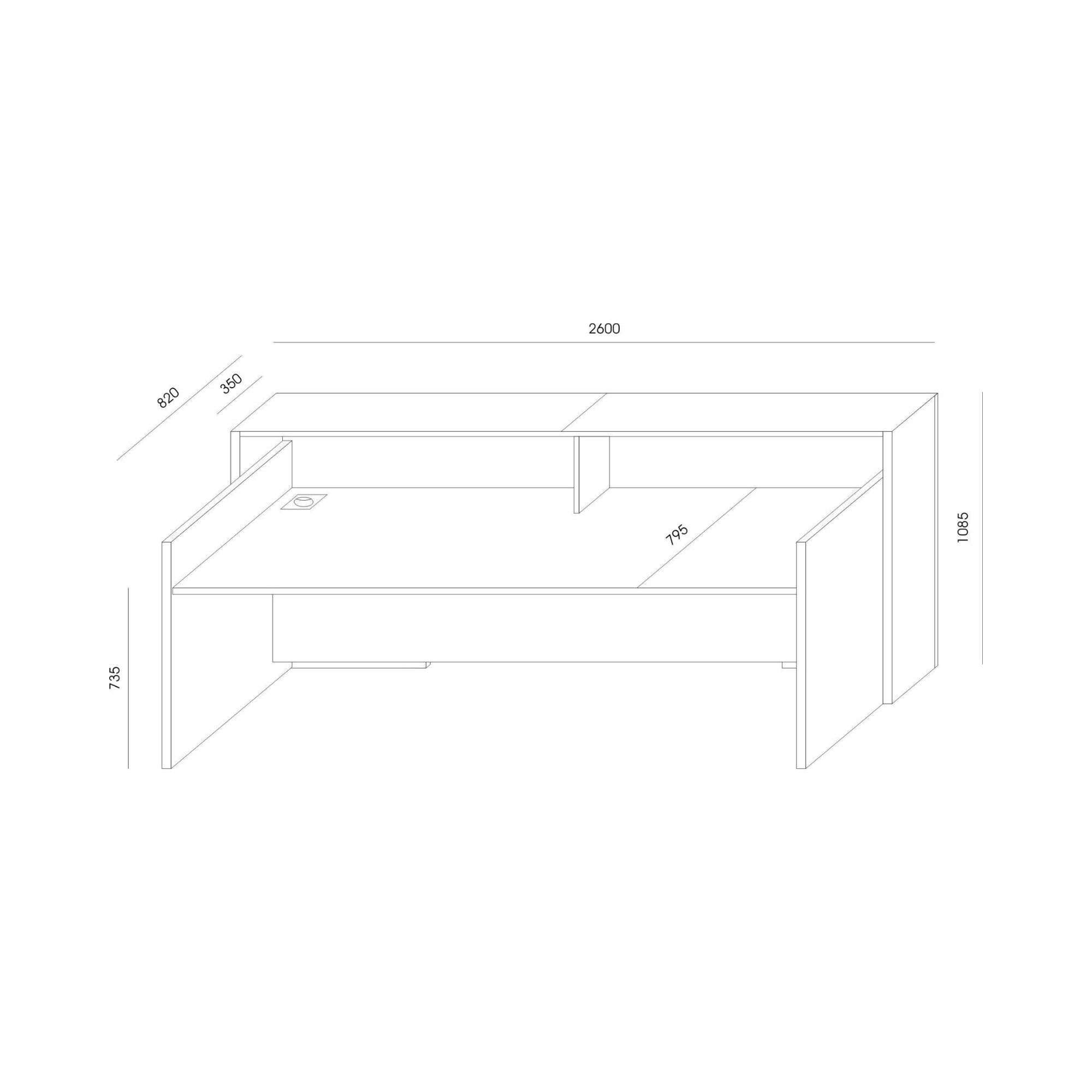 Registratūros stalas BLOCK, 260 cm, konfigūruojamas