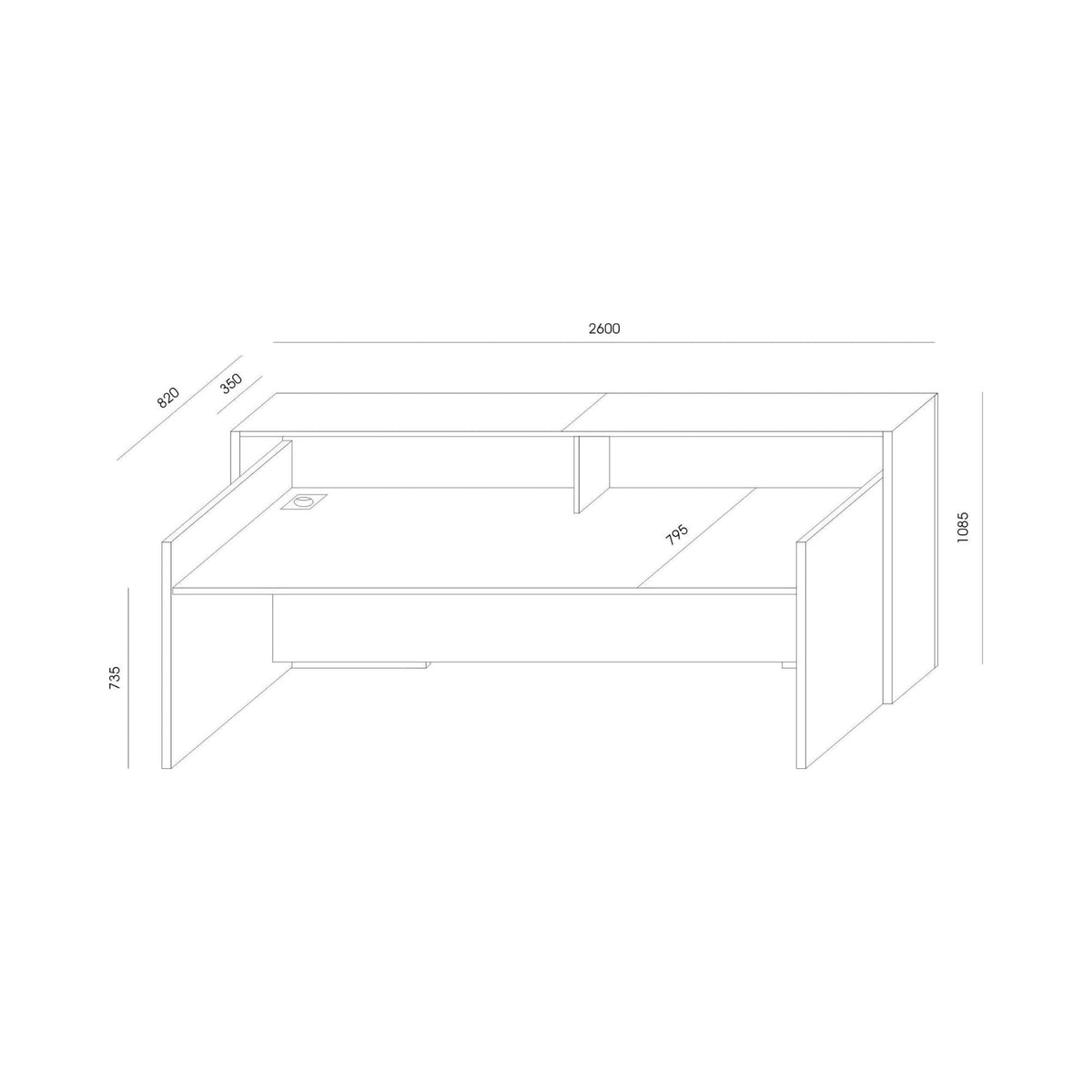 Registratūros stalas BLOCK, 260 cm, konfigūruojamas