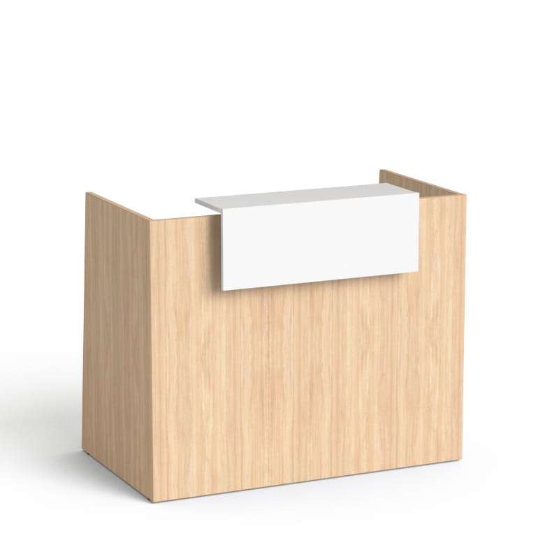 Registratūros stalas Flexx MINI, 130 cm – gintarinio ąžuolo / baltas
