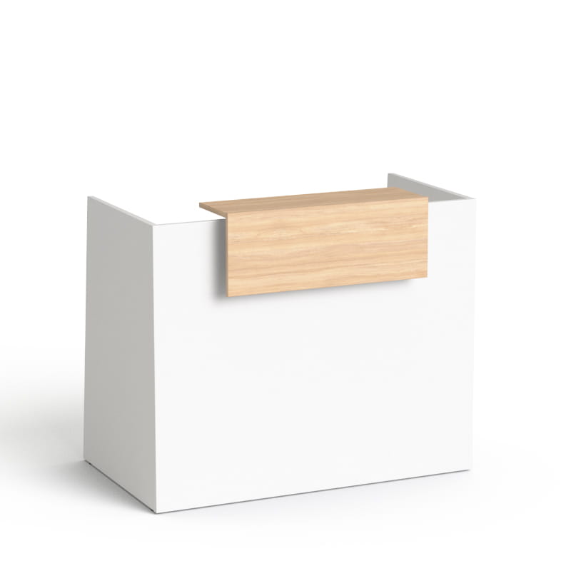 Registratūros stalas Flexx MINI, 130 cm – baltas / gintarinio ąžuolo