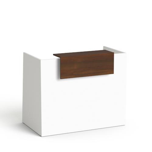 Registratūros stalas Flexx MINI, 130 cm – baltas / riešutmedžio