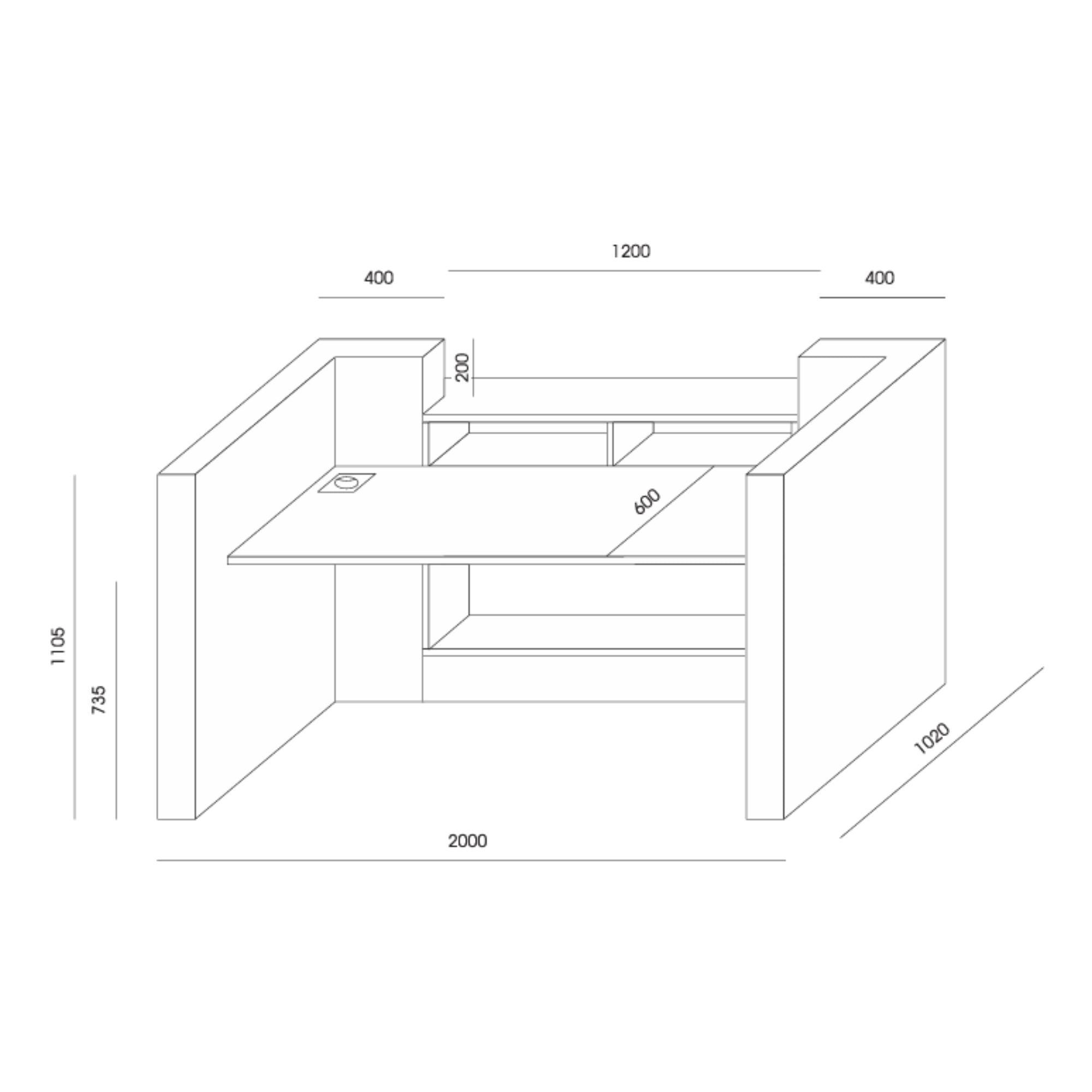 Registratūros stalas TERRA ONE, 200 cm, konfigūruojamas