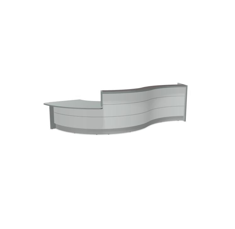 Registratūros stalas VALDE CURVED LOW MODULE IX, 439 x 164 cm, konfigūruojamas
