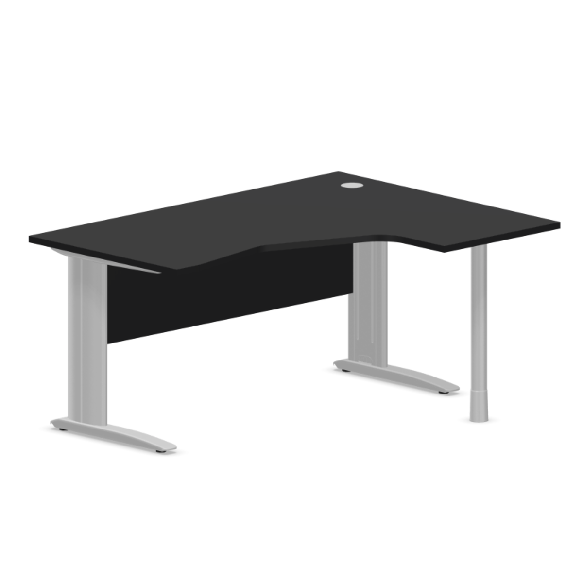 Kampinis biuro stalas su uždengimo plokšte ARETH CORNER, 160 x 120 cm – Dešinysis / Sidabrinė / Juoda
