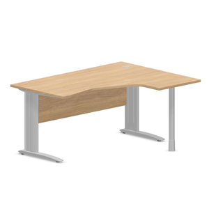 Kampinis biuro stalas su uždengimo plokšte ARETH CORNER, 160 x 120 cm – Dešinysis / Sidabrinė / Amber Oak