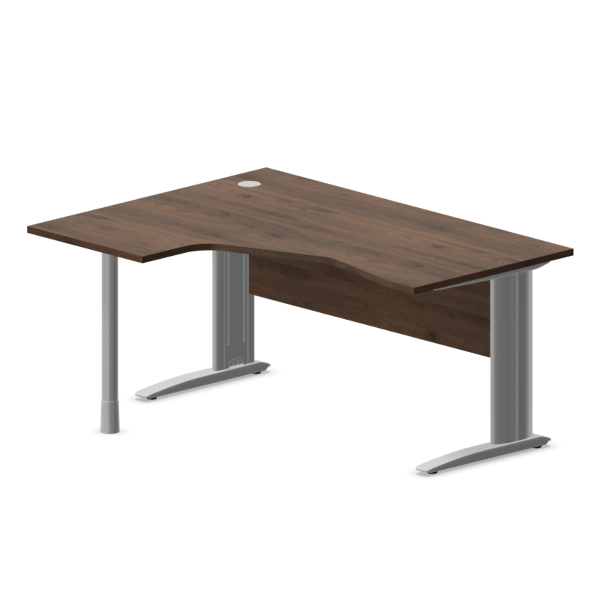 Kampinis biuro stalas su uždengimo plokšte ARETH CORNER, 160 x 120 cm – Kairysis / Sidabrinė / Riešutmedžio