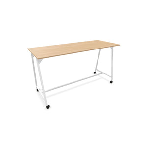 Stovimas stalas AART 1, dydis 160 x 100 x 110H cm, su ratukais – Balta / amerikietiškas ąžuolas