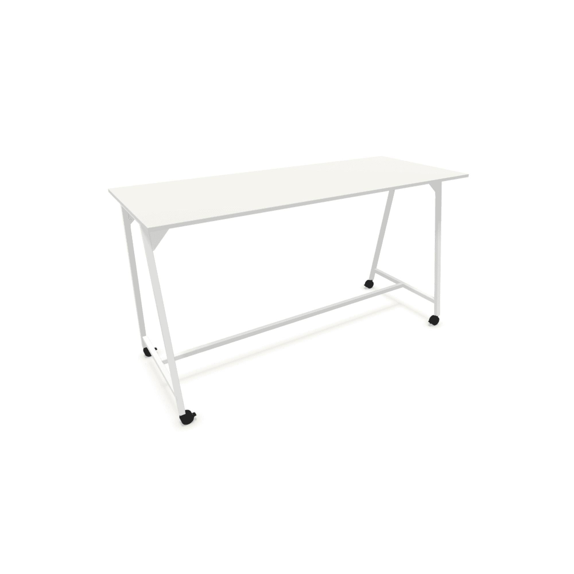 Stovimas stalas AART 1, dydis 200 x 100 x 110H cm, su ratukais – Balta / Balta