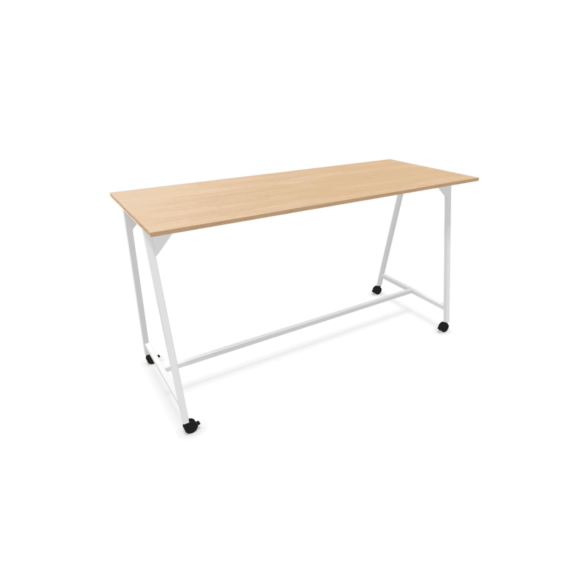 Stovimas stalas AART 1, dydis 200 x 100 x 110H cm, su ratukais – Balta / Amerikietiškas ąžuolas