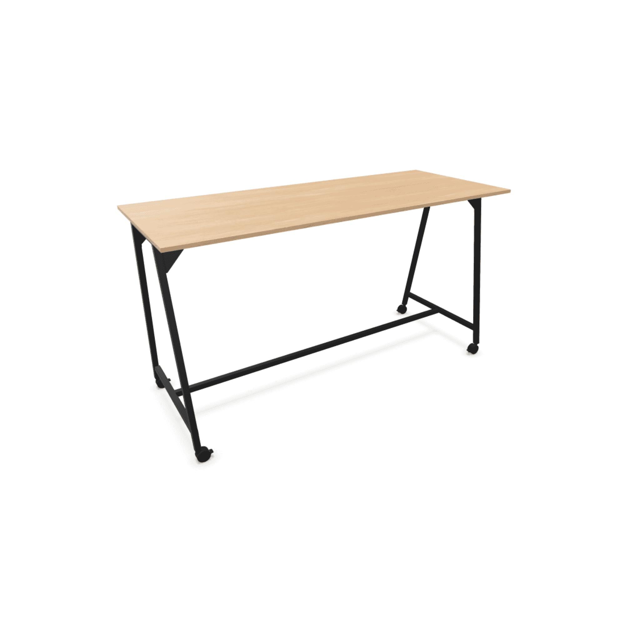 Stovimas stalas AART 1, dydis 200 x 100 x 110H cm, su ratukais – Juoda / Amerikietiškas ąžuolas