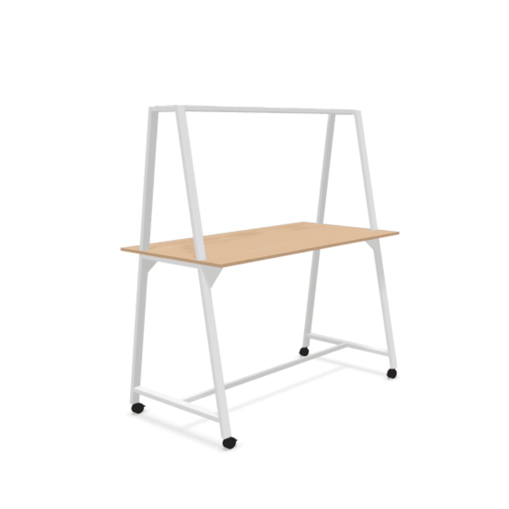 Stovimas stalas AART 2, 200 x 100 x 110H cm, su ratukais – Balta / Amerikietiškas ąžuolas