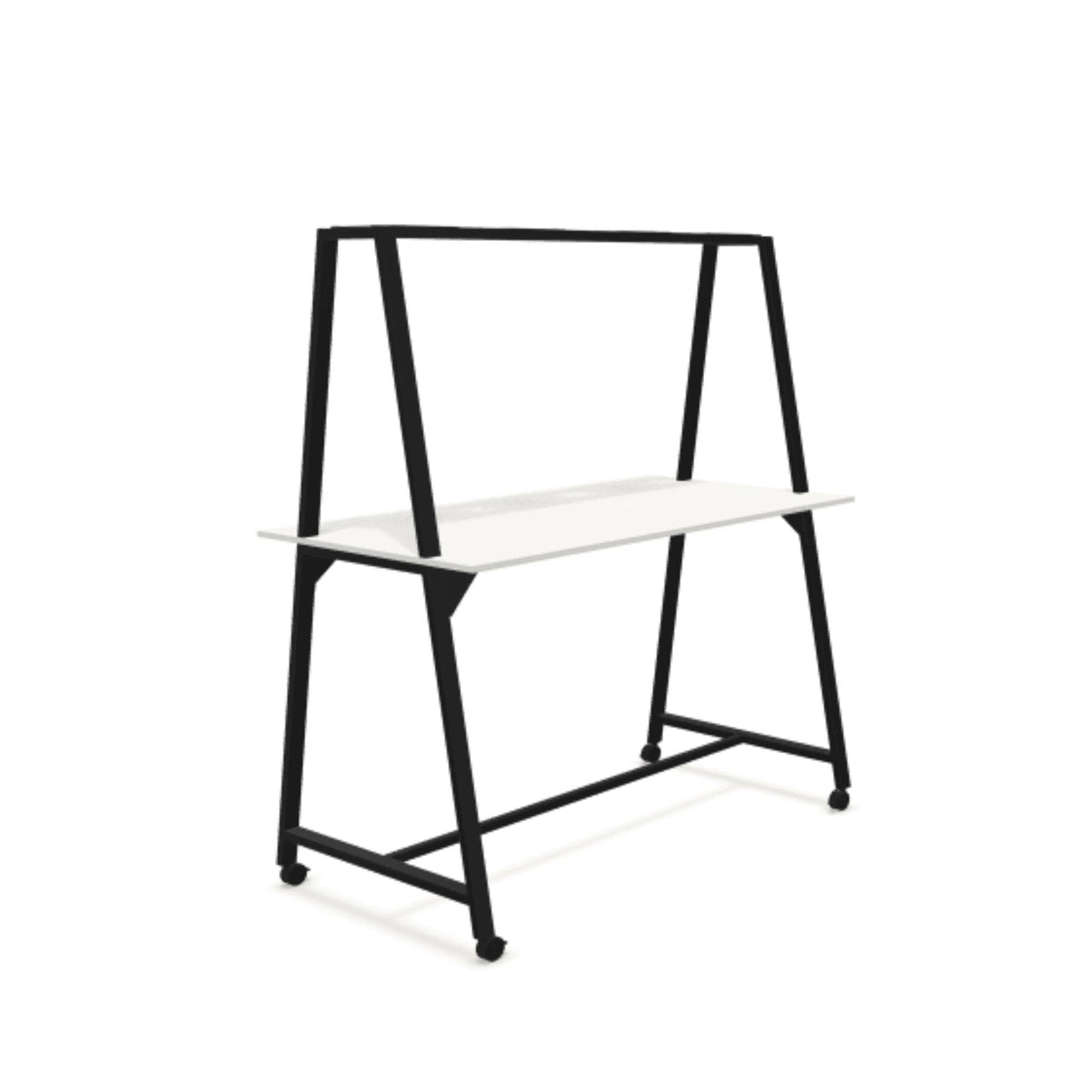 Stovimas stalas AART 2, 200 x 100 x 110H cm, su ratukais – Juoda / Balta