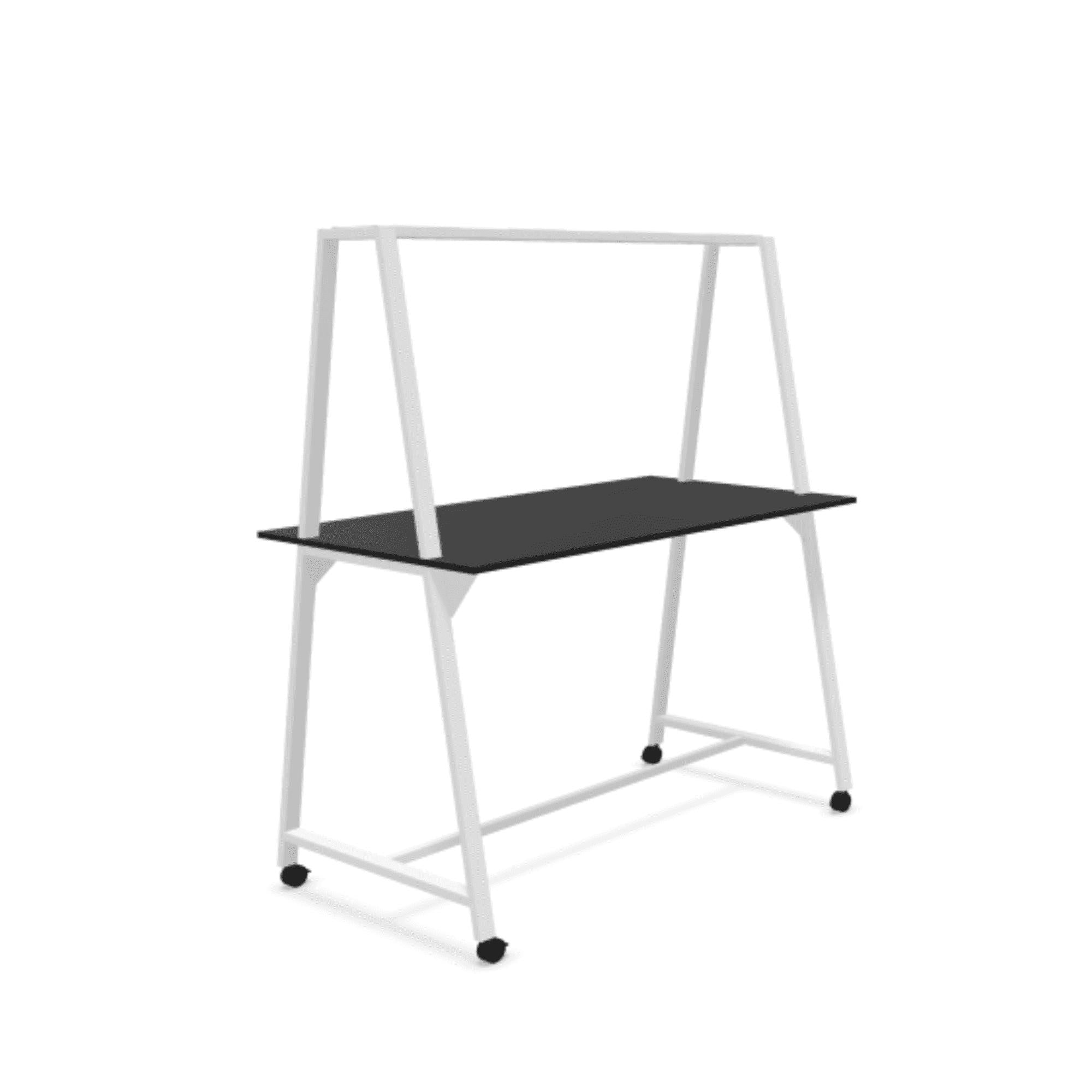 Stovimas stalas AART 2, 200 x 100 x 110H cm, su ratukais – Balta / Juoda