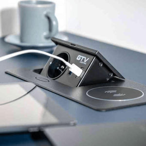 Elektros lizdų blokas AVARO PLUS, 1x SCHUKO, USB A + C, 5W belaidis įkroviklis