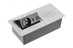 Elektros lizdų blokas AVARO PLUS, 1x SCHUKO, USB A + C, 5W belaidis įkroviklis – sidabrinis