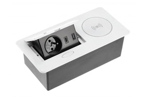 Elektros lizdų blokas AVARO PLUS, 1x SCHUKO, USB A + C, 5W belaidis įkroviklis – baltas