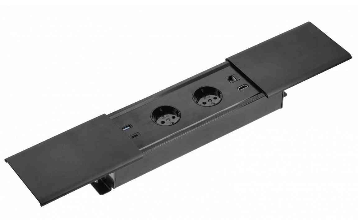 Elektros lizdų blokas PRESTINO, 2x SCHUKO, USB A+C, HDMI – juodas