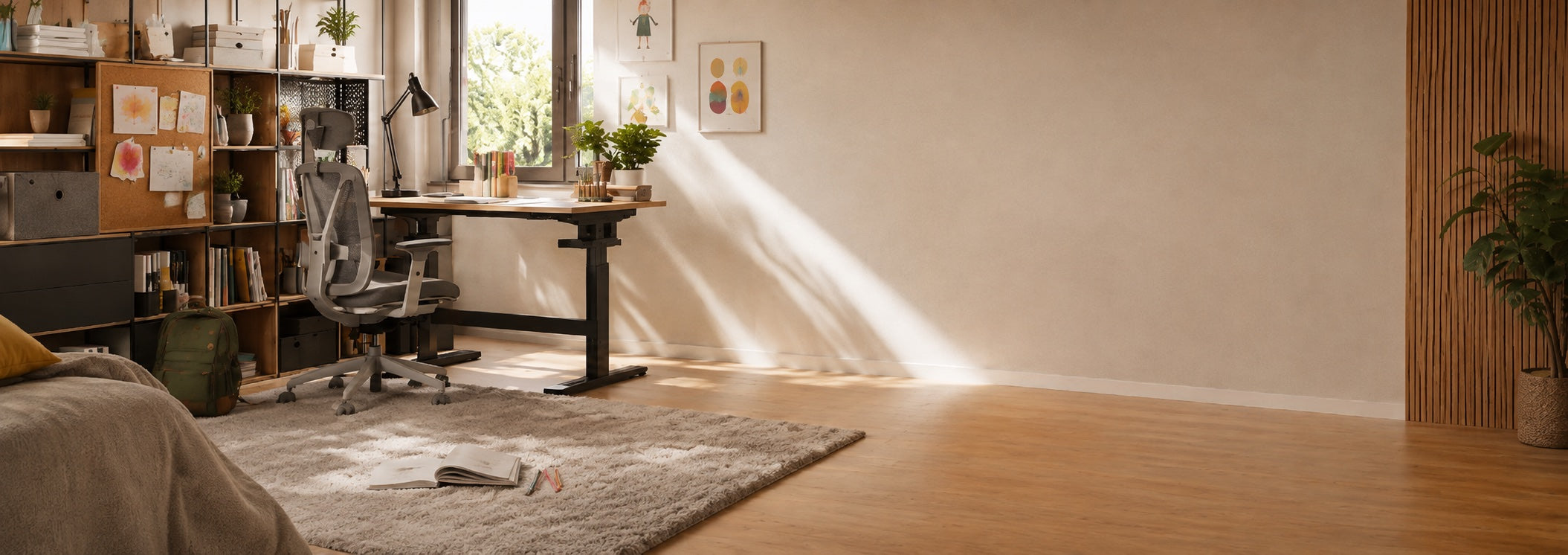 Namų darbų metas – ergonomiška moksleivio darbo vieta su reguliuojamo aukščio stalu ir ergonomiška kėde